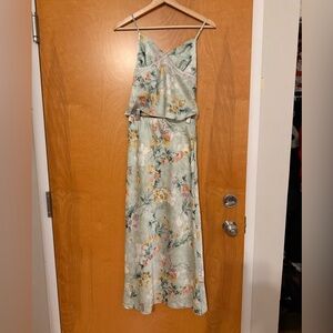 SOLD!!  Good Luck Gem Mint Green Floral Satin Skirt Top Set